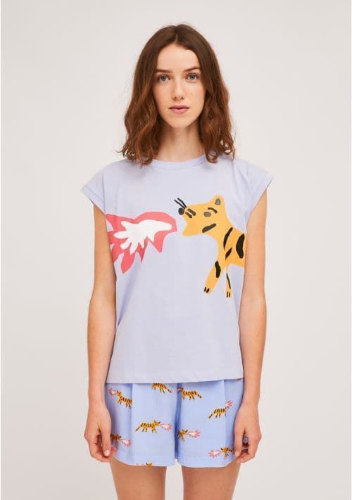 Compañía Fantástica_ Camiseta algodón estampado de tigres con fuego - Imagen 1