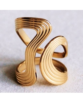 Anillo XL Retro con rayas en tono dorado - Imagen 1