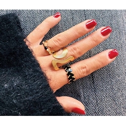 Anillo XL Retro con rayas en tono dorado - Imagen 2