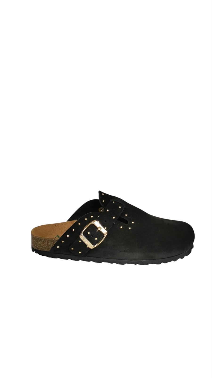 Autenti_ Zueco serraje negro tachuelas dorado - Imagen 1