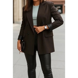 Blazer marrón chocolate puños polipiel - Imagen 1