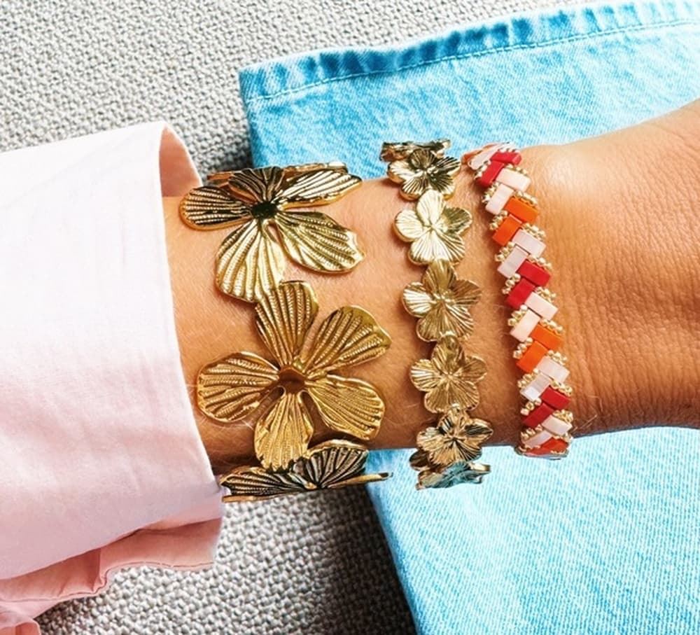 Brazalete XL con flores en dorado - Imagen 2