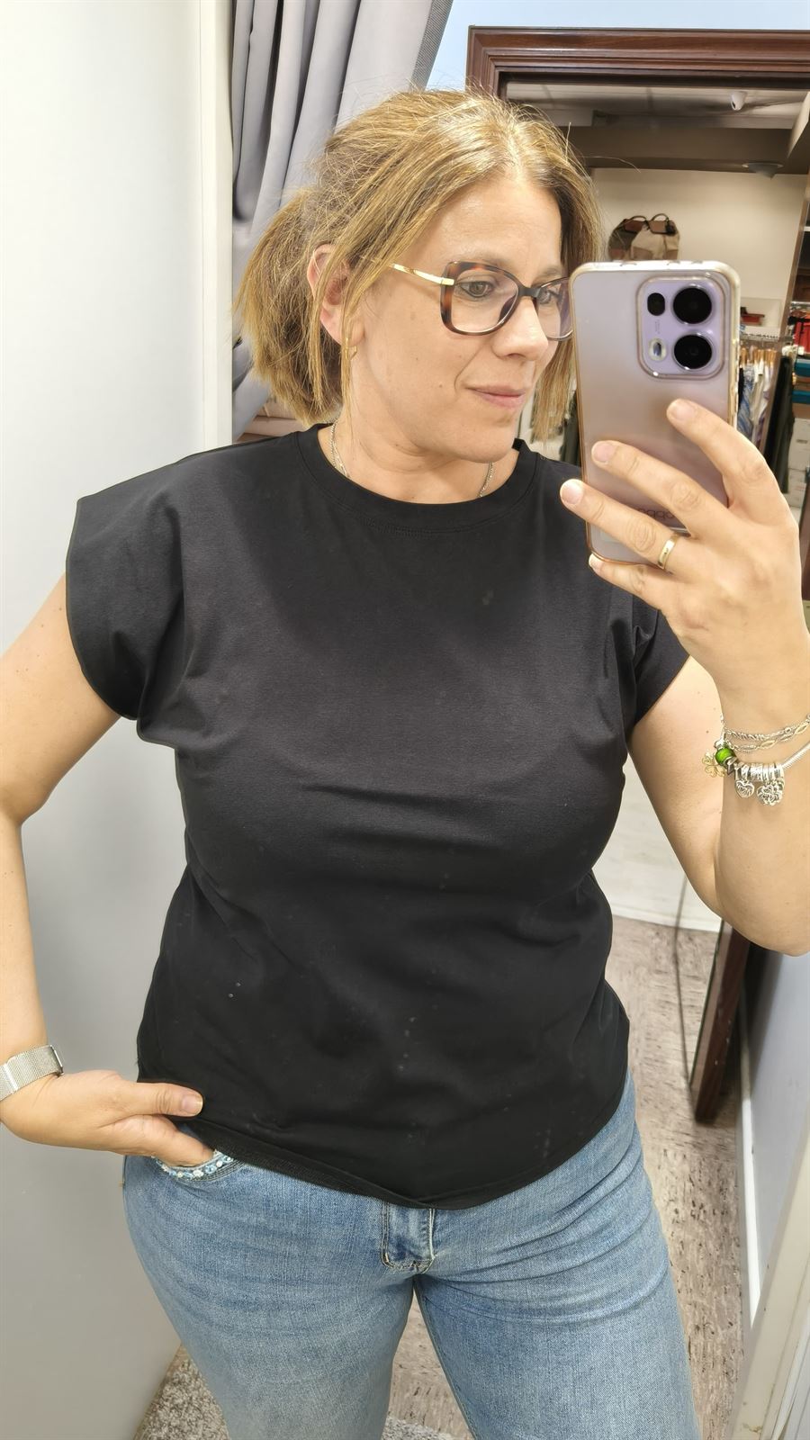 Buddyblue_ Camiseta hombreras negra - Imagen 1