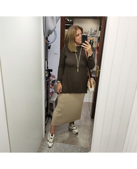 Buddyblue_ Falda punto midi tostado - Imagen 1