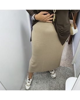 Buddyblue_ Falda punto midi tostado - Imagen 2