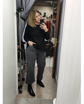 Buddyblue_ Pantalón gris ancho de corte midi - Imagen 1