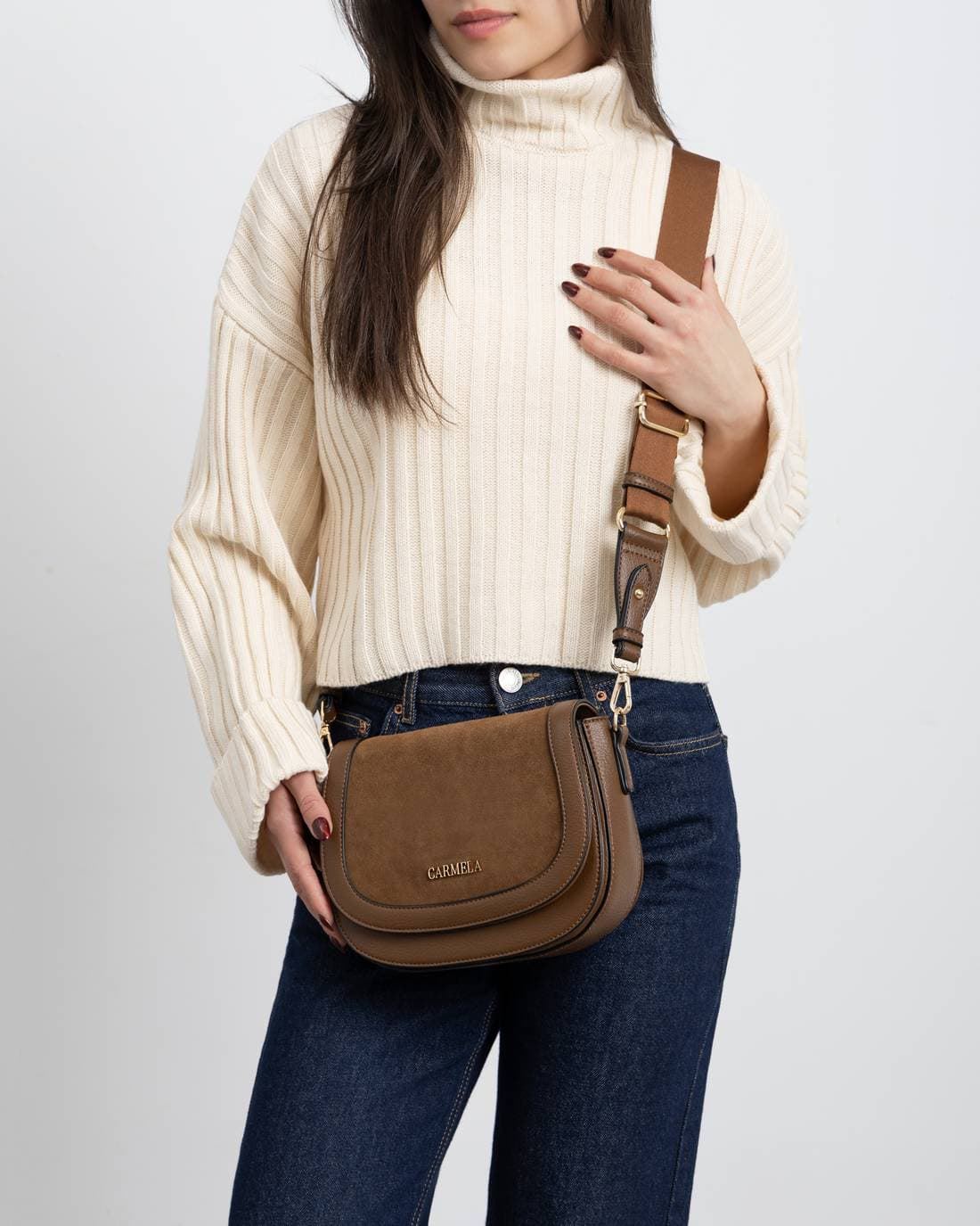 Carmela_ Bolso bandolera piel/serraje camel - Imagen 4