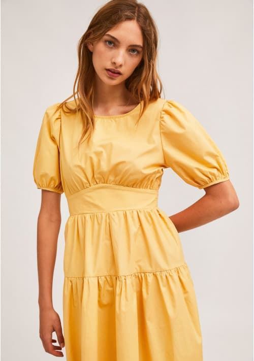 Compañía Fantástica_ Vestido midi con manga abullonada amarillo - Imagen 2