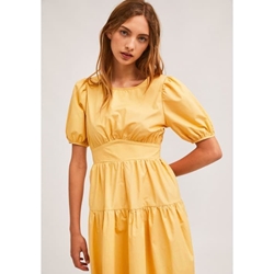 Compañía Fantástica_ Vestido midi con manga abullonada amarillo - Imagen 2