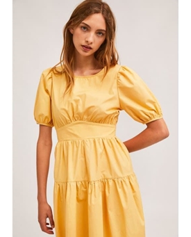 Compañía Fantástica_ Vestido midi con manga abullonada amarillo - Imagen 2