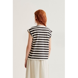 Compañía Fantástica_ Camiseta rayas negra bordado tulipán - Imagen 2