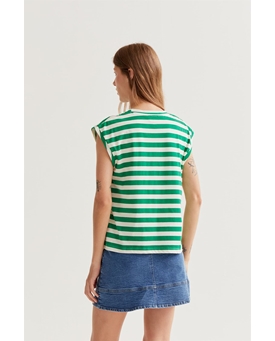 Compañía Fantástica_ Camiseta rayas verde tulipan bordado - Imagen 2