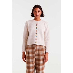 Compañia Fantástica_ Cardigan de punto crudo cuello redondo - Imagen 1