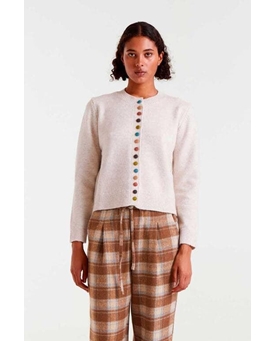 Compañia Fantástica_ Cardigan de punto crudo cuello redondo - Imagen 1