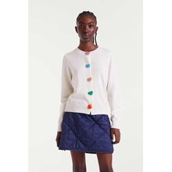 Compañía Fantástica_ Cardigan de punto en color blanco con botones corazones - Imagen 1