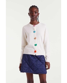 Compañía Fantástica_ Cardigan de punto en color blanco con botones corazones - Imagen 1