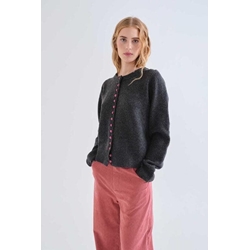 Compañía Fantástica_ Cardigan gris oscuro botones rosa - Imagen 1
