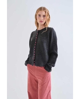 Compañía Fantástica_ Cardigan gris oscuro botones rosa - Imagen 1