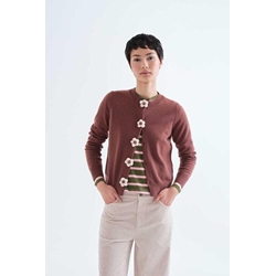 Compañía Fantástica_  Cardigan marrón botones flores - Imagen 1
