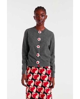 Compañía Fantástica_ Cárdigan punto fino con detalle floral gris - Imagen 1