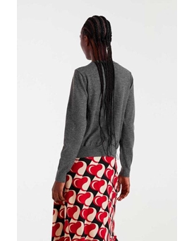 Compañía Fantástica_ Cárdigan punto fino con detalle floral gris - Imagen 2