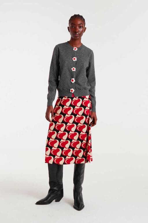 Compañía Fantástica_ Cárdigan punto fino con detalle floral gris - Imagen 4