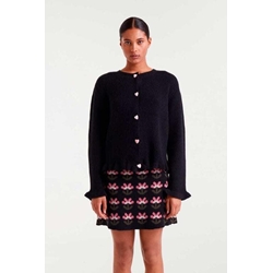 Compañía Fantástica_ Cardigan punto negro botones corazones rosas - Imagen 1