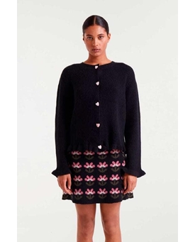 Compañía Fantástica_ Cardigan punto negro botones corazones rosas - Imagen 1