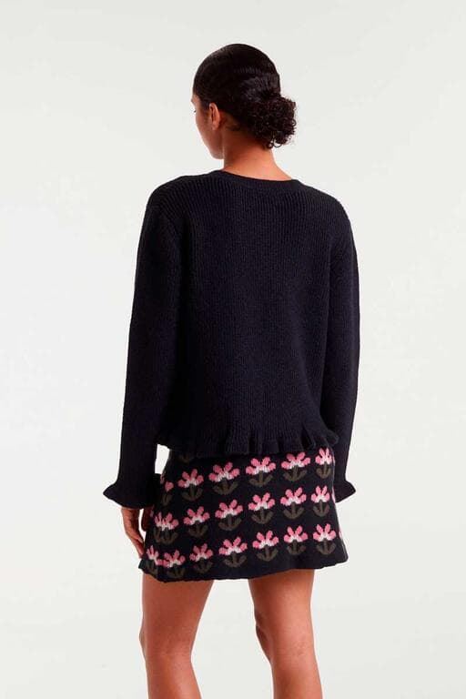 Compañía Fantástica_ Cardigan punto negro botones corazones rosas - Imagen 2