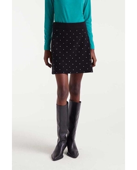 Compañía Fantástica_ Falda corta punto jacquard con estampado mini black - Imagen 1