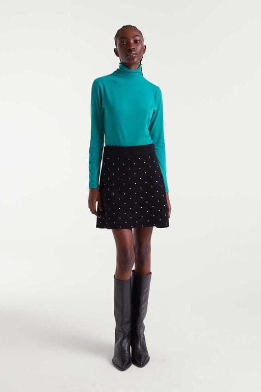 Compañía Fantástica_ Falda corta punto jacquard con estampado mini black - Imagen 4
