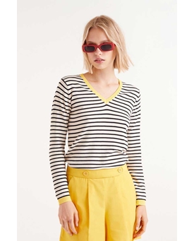 Compañía Fantástica_ Jersey cuello pico rayas negras - Imagen 1