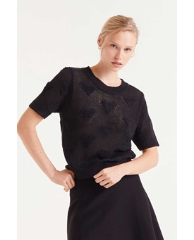 Compañía Fantástica_ Jersey de punto corazones negros - Imagen 1