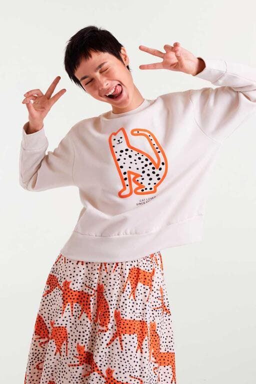 Compañía Fantástica_ Sudadera felpa estampado cat lover - Imagen 5