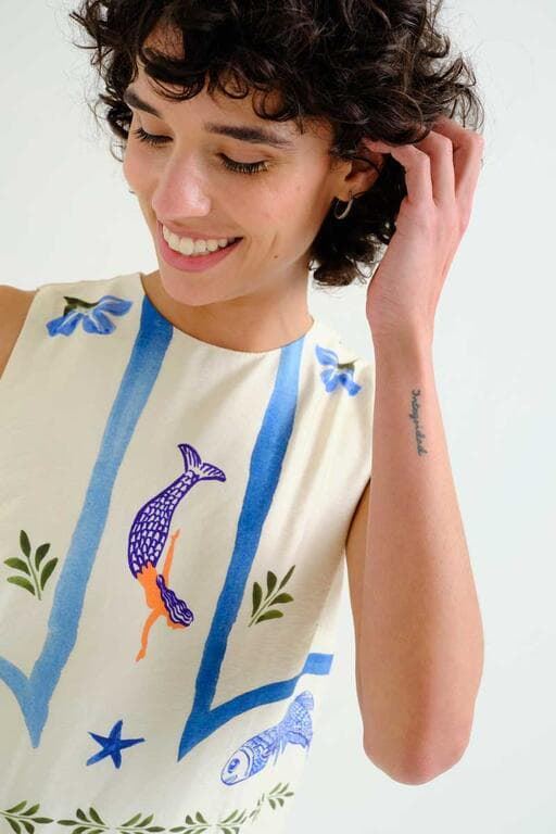 Compañía Fantástica_ Vestido largo estampado Palm & Mermaid - Imagen 4