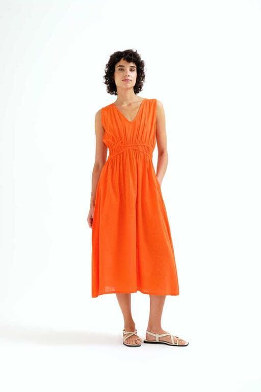 Compañía Fantástica_ Vestido midi 100% algodón naranja - Imagen 1