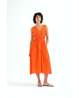 Compañía Fantástica_ Vestido midi 100% algodón naranja - Imagen 1