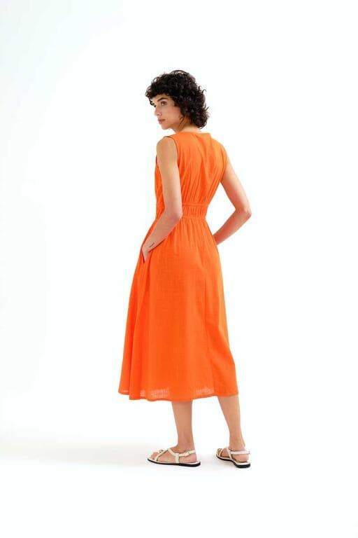 Compañía Fantástica_ Vestido midi 100% algodón naranja - Imagen 2