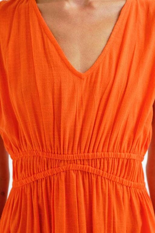 Compañía Fantástica_ Vestido midi 100% algodón naranja - Imagen 3