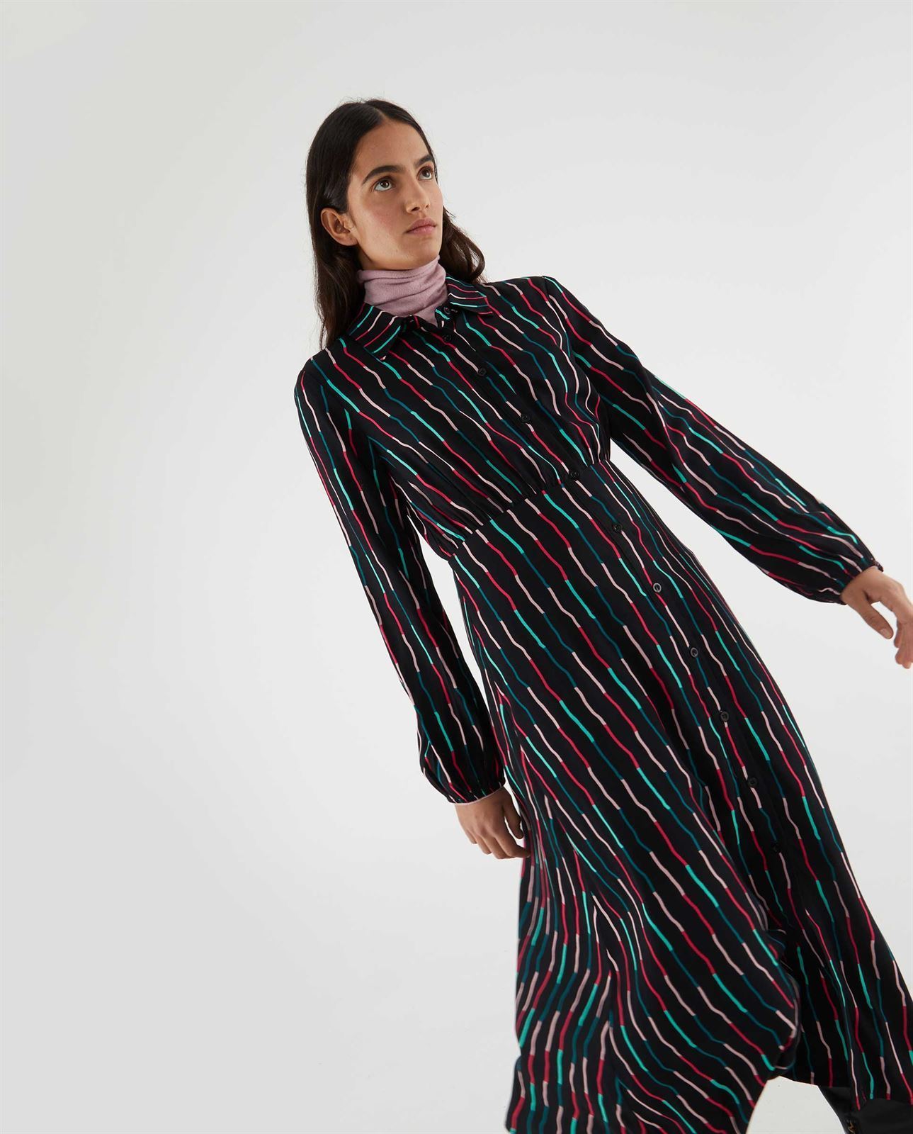 Compañía Fantástica_ Vestido midi estampado rayas - Imagen 4