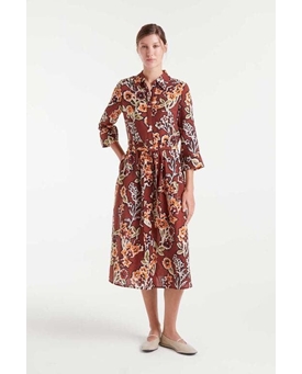 Compañía Fantástica_ Vestido midi marrón estampado flores - Imagen 1