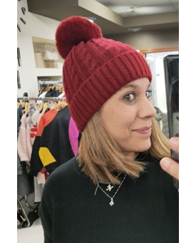 Gorro pompom burdeos - Imagen 1