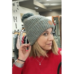 Gorro pompom gris - Imagen 1