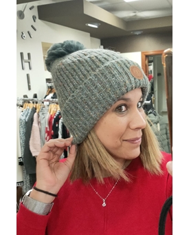 Gorro pompom gris - Imagen 1