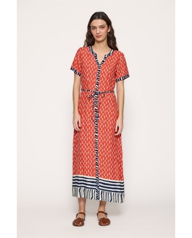 Md´M _ Vestido largo salmón estampado sardinas - Imagen 1