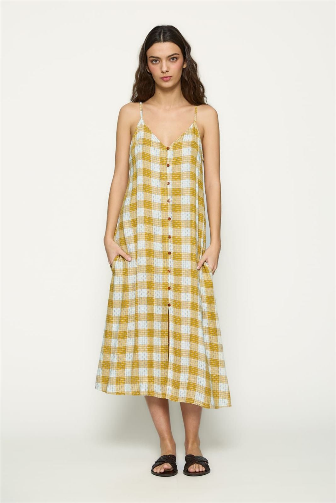 Md´M_ Vestido midi cuadros mostaza - Imagen 1