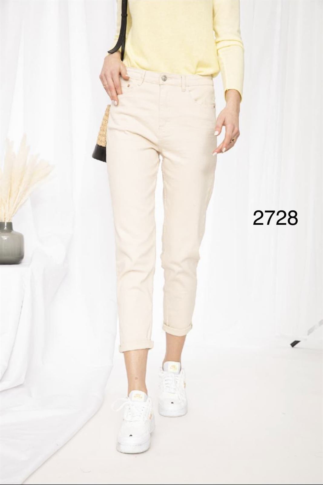 Pantalón denim en beige - Imagen 1