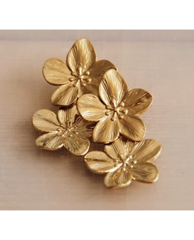 Pendientes de acero inoxidable con dos flores en dorado - Imagen 2
