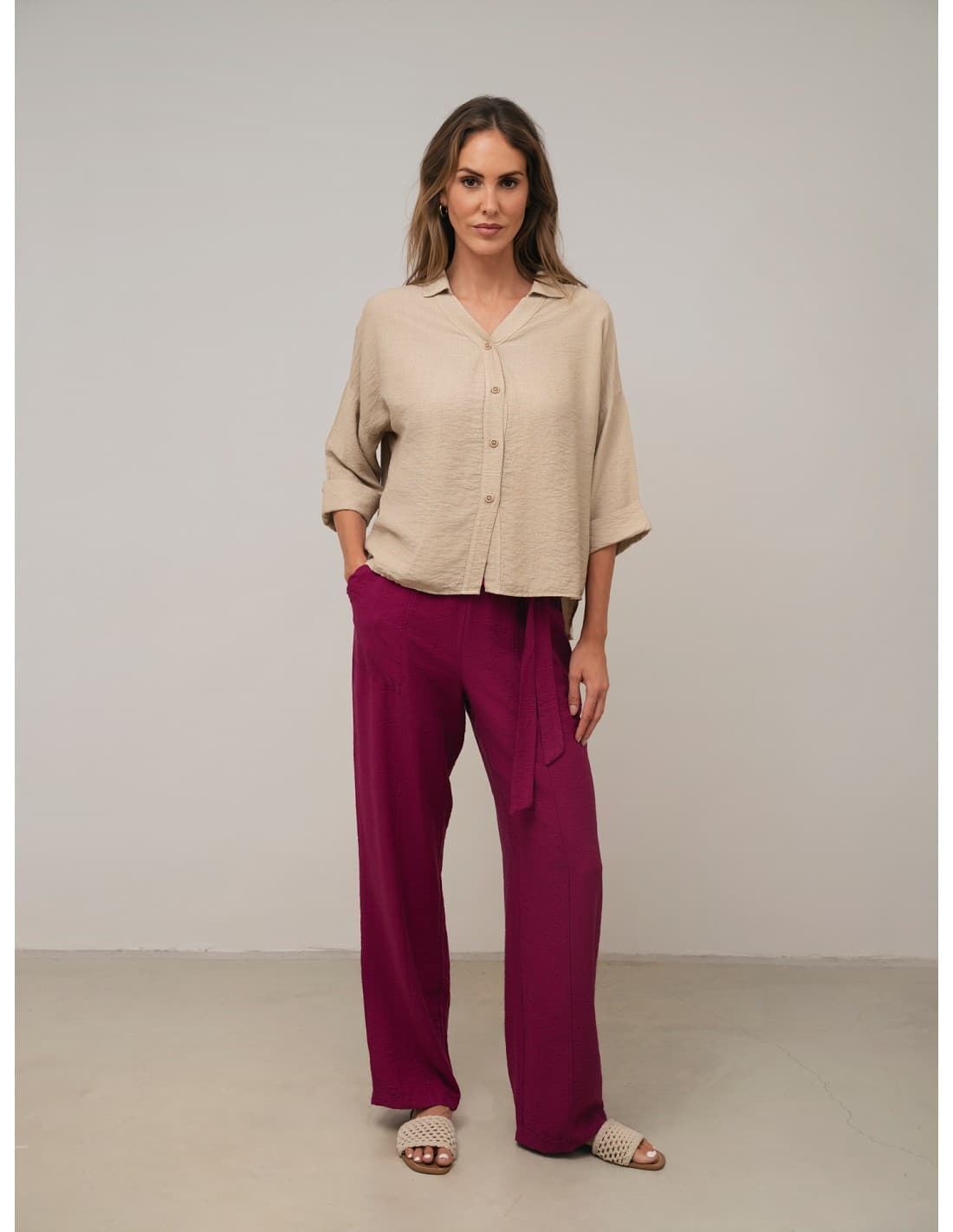 Scorzzo_ Camisa oversize piedra - Imagen 1
