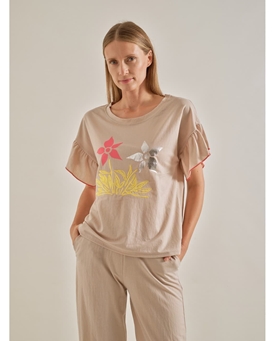 Scorzzo_ Camiseta beige manga volante - Imagen 1